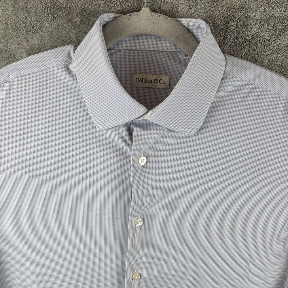 Collars & Co Quattro Flex Blue Geometric Dress Shirt Men Medium Long Sleeve